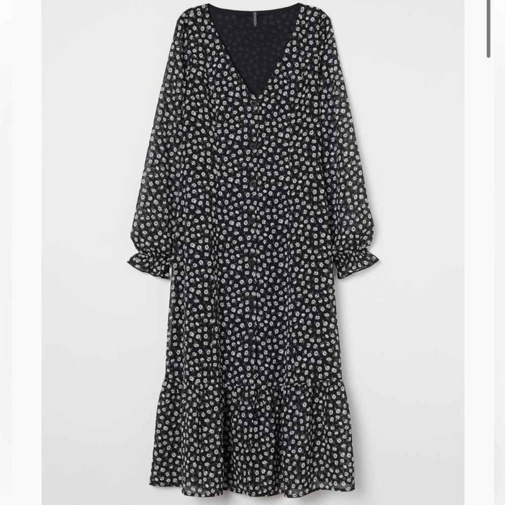 Long black and white floral dress
